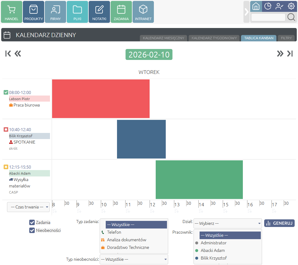 CRM zarządzanie czasem pracy online